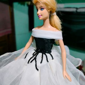 White And Black Gown For Barbie Doll