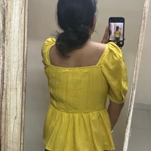 Yello Puffed Sleeves Peplum Top