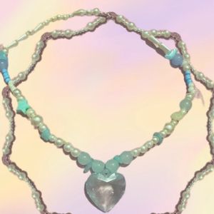 Handmade Couquette Heart  Necklace Blue