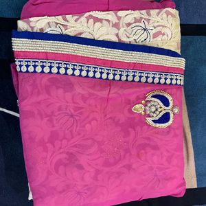 Pink White Saree For Festival And Weeding