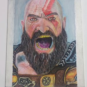 god of war kratos cenves painting Highly Detailed