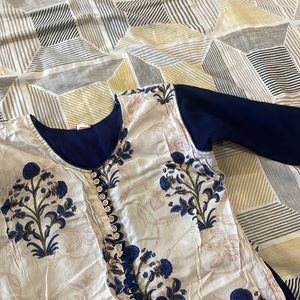 Pretty Navy Blue And Off White Dress For Women