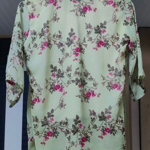 Light Green Top With Beautiful Pink Floral Print