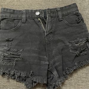 Black Ripped Denim Shorts