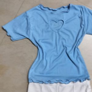 Heart Cut-out Light Blue Ribbed Top