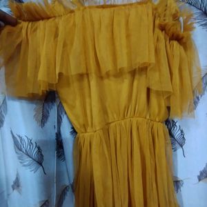 Off Shoulder Mustard Yellow Mini Dress