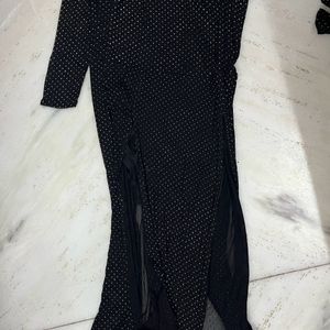 Black Kurti With Front Slits And Golden Leggings