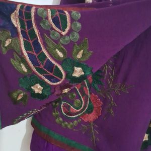 Purple Tread Work Saree With Blouse