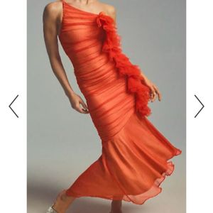 Anthropologie One Shoulder Ruched Maxi