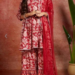 Libas Red Kurta Sharara Set