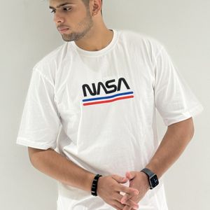 Oversize NASA Printed White Cotton New Tshirt