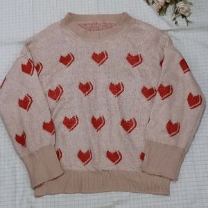 Pinteresty Red Heart Printed Knitted Pullover