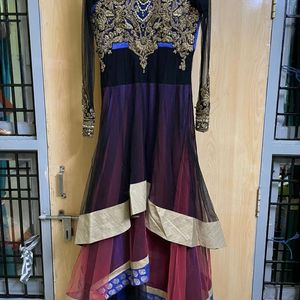 Black Handwork Three Layered Gown Wid Net Dupatta