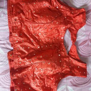 Red Party Wear Blouse With Unstitched Sleeves