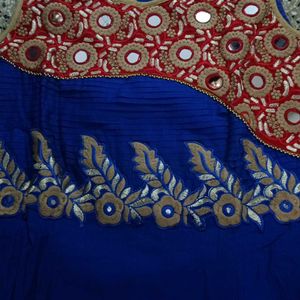 New Blue N Red Anarkali Set