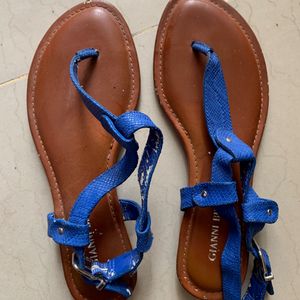 Blue Leather Slippers