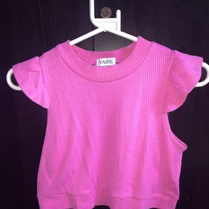 Pink crop top with frill sleeves