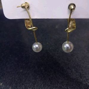 Unused Zirconia Metal Earrings With Pearl