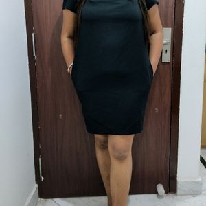 Black Midi Slit Back Dress For Women