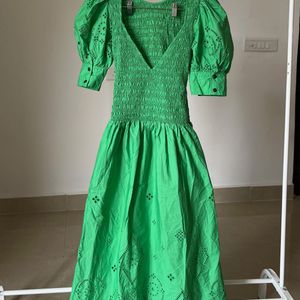 Green Broderie Anglaise Midi Dress