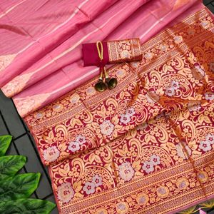 *Tussar silk saree with zari weaving work*