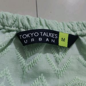 Tokyo Talkies Light Green Partywear Crop Top