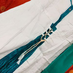 White And Green Gown With Dupatta