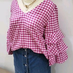 Zara Pink & White Gingham Top