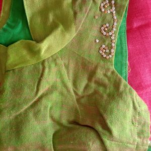 Linen Saree (Rose Pink With Small  Stone Work)