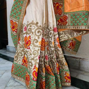 Orange And Beige Saree