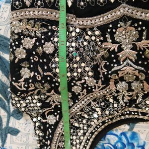 Black Mirror Work Lehnga Choli With Necklace Dupat