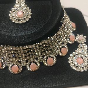 Stone Necklace Set - Peach Colour