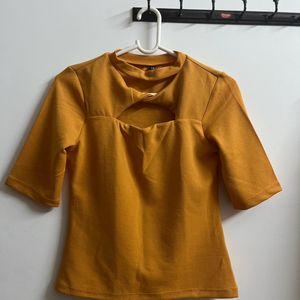 Mustard Yellowish Orange Twisted Neck Top