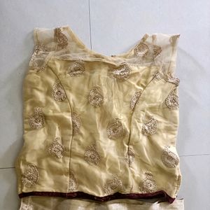 Golden Net Work Skirt And Sleeveless Top