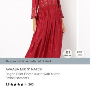 Avaasa Red Kurta Size M