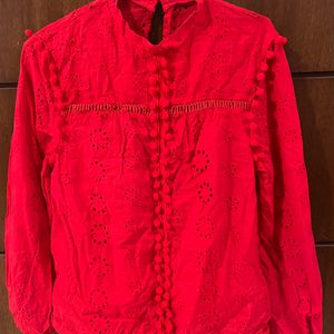 Urbanic Red Schiffli Embroidery Top