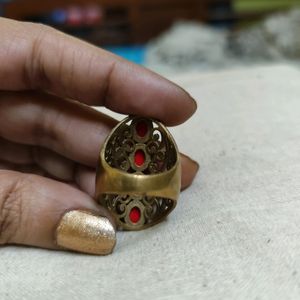 Pure Brass Antique Ring With Original Coral Stones