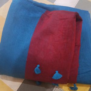 Cotton Blend Blue  Saree