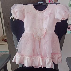 Baby Pink Frock With Moti Work