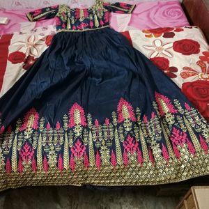 Navy Blue Coloured Long Embroidery Gown