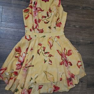 Yellow Floral Flared Dress