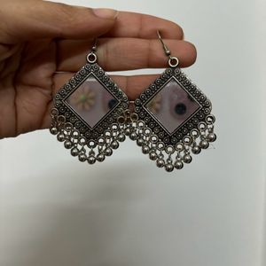 Mirror Design Oxidised Earrings