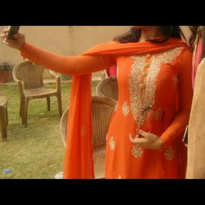 Orange Punjabi Suit In Pure Georgette