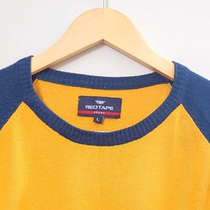 RED TAPE Men Solid Round Neck Yellow, Blue Sweater