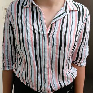 Branded Striped Cropped Shirt