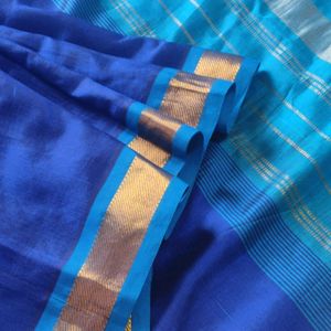 Royal Blue With Sky-blue Silk Saree