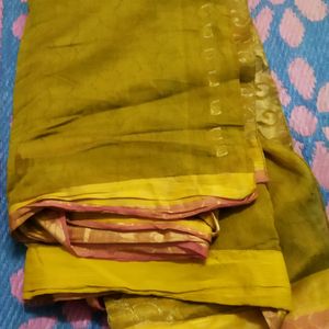 Yellow Saree With Golden Design