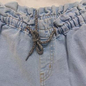 High Waist Elastic Denim Shorts