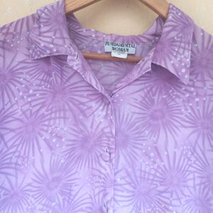 Floral Purple Korean Button Up Shirt Top (Women)