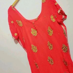 Red Party Wear Suit Salwar With Dupatta 50 Bust